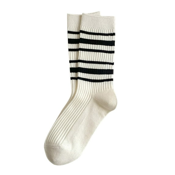 Generic Striped Medium-Length Socks For Women, Women White Socks Autumn And Winter Vintage Striped Embroidered Lettering Stockings Socks