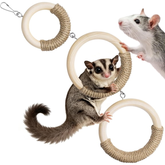 Generic Sugar Glider Toys Climbing Ring Cage Accessories Squirrel Rat Wood Hanging Enrichment Supplies