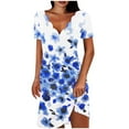 thumbnail image 1 of Generic Summer Dresses for Women Boho Floral Print Short Sleeve Lapel V Neck Dress Knee Length Beach Casual Resort Sundress, 1 of 5