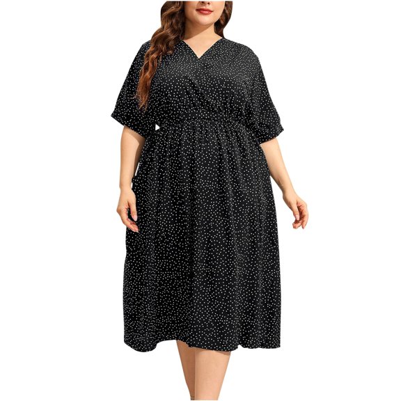 Generic Summer Dresses for Women Floral Casual V Neck Short Sleeve Maxi Dress Flowy A-Line Hawaiian Boho Beach Sundress