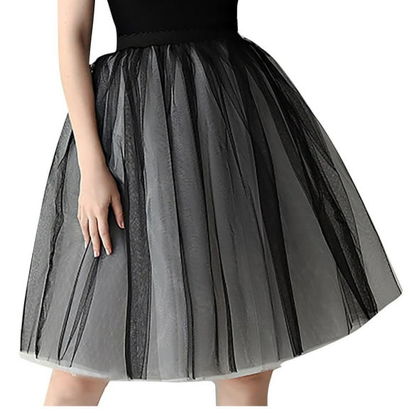 Generic Summer Midi Skirts for Women Puffy Ballet Skirts High Waist A-line Tutu Skirt Pleated Layer Mesh Skirt