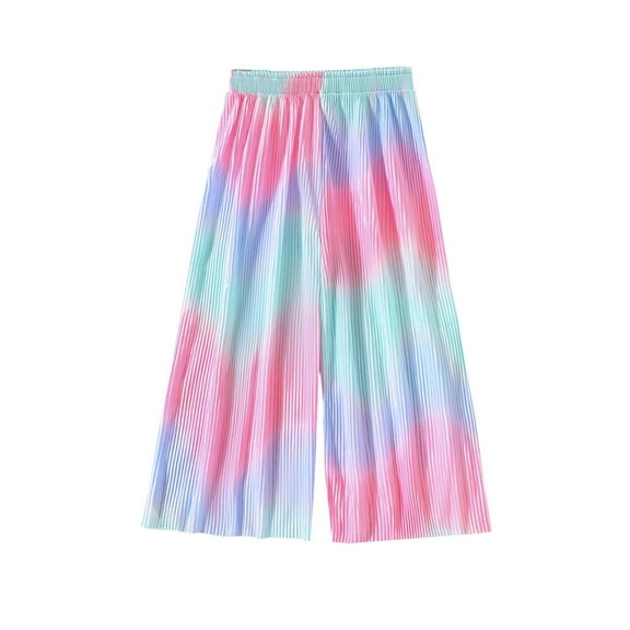 Generic Summer Toddler Girl Colourful Print Loose Pants Casual Pants For Children Clothes Girls Wide Leg Pants Flowy Loose Fit Palazzo Pants for Girls Kids Linen Trousers