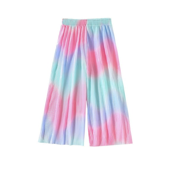 Generic Summer Toddler Girl Colourful Print Loose Pants Casual Pants For Children Clothes Girls Wide Leg Pants Flowy Loose Fit Palazzo Pants for Girls Kids Linen Trousers