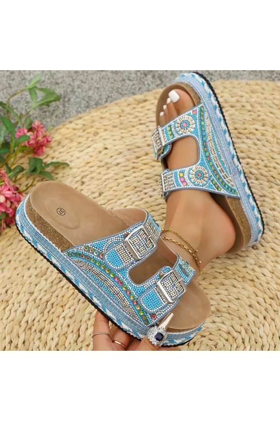 Summer Wedges for Women 2026, Breathable Cork Platform Sandals with Soft Cushioned Footbed, Lightweight Slip-On Beach Shoes
