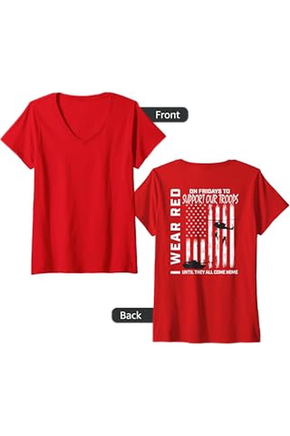 Generic Support Our Troops American Flag Red Friday Womens V-Neck T-Shirt Red