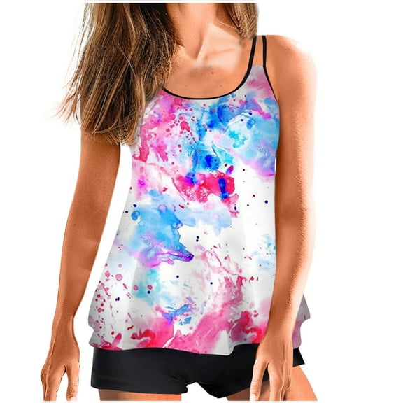 Generic Tankini Swimsuits for Women Two Piece Loose Bathing Suits Tummy Control Long Torso Tank Tops with Boyshorts