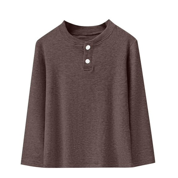 Generic Teen Boys Girls Long Sleeve Shirts Kids Baggy Crewneck Tops Cozy Stretch Solid Shirt Casual Button Tshirt Fall Winter
