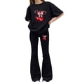 thumbnail image 1 of Generic Teen Girls Clothes Bow Print Top and Wide Leg Pants Matching Outfit Set with Pocket Ruched Slim Fit Summer Vacation Tracksuit, 1 of 4