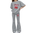 thumbnail image 1 of Generic Teen Girls Clothes Bow Print Top and Wide Leg Pants Matching Outfit Set with Pocket Ruched Slim Fit Summer Vacation Tracksuit, 1 of 4