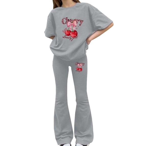 Generic Teen Girls Clothes Bow Print Top and Wide Leg Pants Matching Outfit Set with Pocket Ruched Slim Fit Summer Vacation Tracksuit