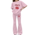 thumbnail image 1 of Generic Teen Girls Clothes Bow Print Top and Wide Leg Pants Matching Outfit Set with Pocket Ruched Slim Fit Summer Vacation Tracksuit, 1 of 4