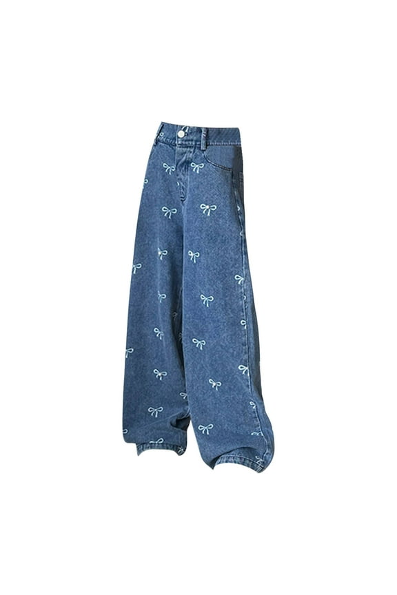 Teenage Girls' High Waisted Jeans Junior Girls' Wide Leg Trousers Teen Girls' Relaxed Fit Jeans Kids Girls Ripped Distressed Washed Baggy Wide Leg Casual Jeans Size 5Y To 14Y