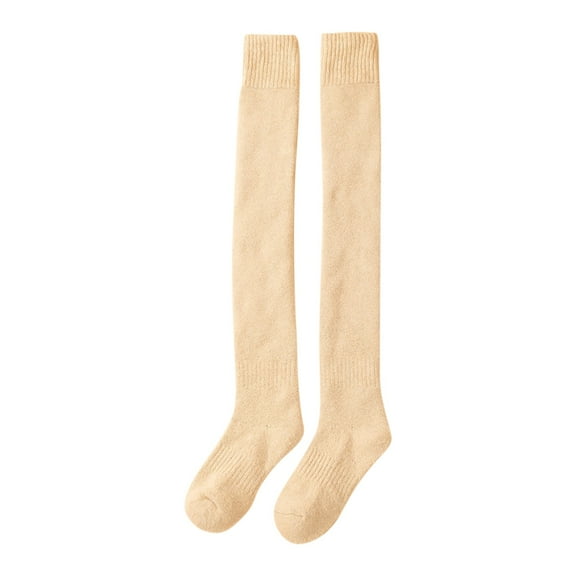 Generic Thickened Warm Wool Over Knee Socks Stockings For Women Wool Circle Solid Colour Autumn Winter High Wool Thigh Socks With