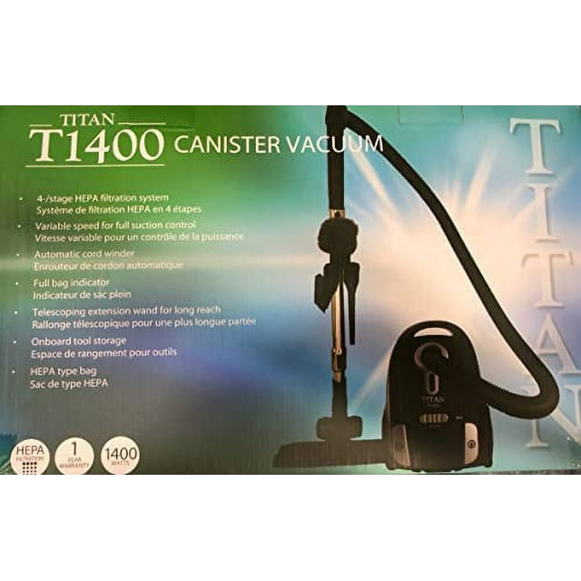 Generic Titan T1400 Compact Canister Vacuum Cleaner w/Cord Reel, Black