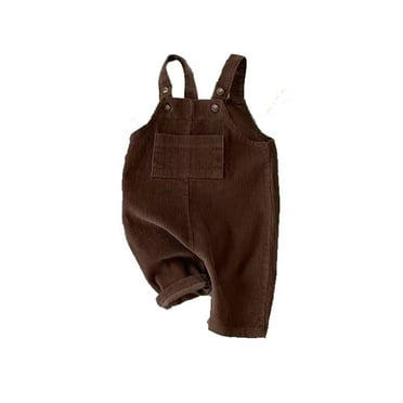 Generic Toddler Baby Boy Girl Soft Corduroy Bib Overalls Cotton Button Suspender Overalls Plain Romper Loose Jumpsuit Fall Winter Outfit(12-18 Months,Brown)