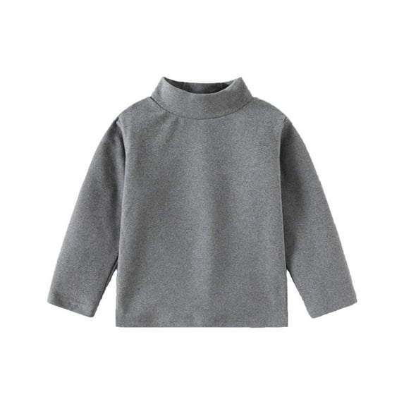 Generic Boys Fall Winter Solid Color High Neck Long Sleeve Thickened Bottoming Shirt T-Shirt Tops for Toddler Girls Comfortable for Holiday Christmas Party(12-18 Months Gray)
