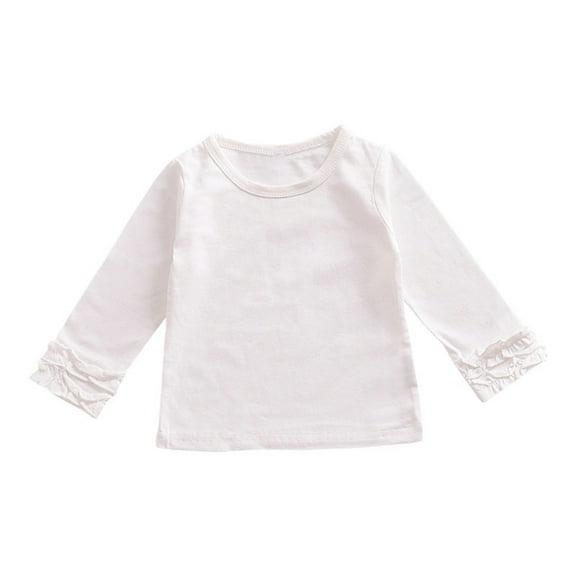 Generic Toddler Baby Girl Basic Solid Color T Shirt with Bow Neckline Lace Sleeve Crew Neck Long Sleeve Soft Cotton Clothes Top (12-18 Months,White)