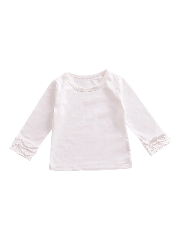 Baby Toddler Girl Long Sleeve Blouse Kids Solid Color Basic Tee Tops Little Girls Ruffle Cuffs T-Shirts Girls Clothes