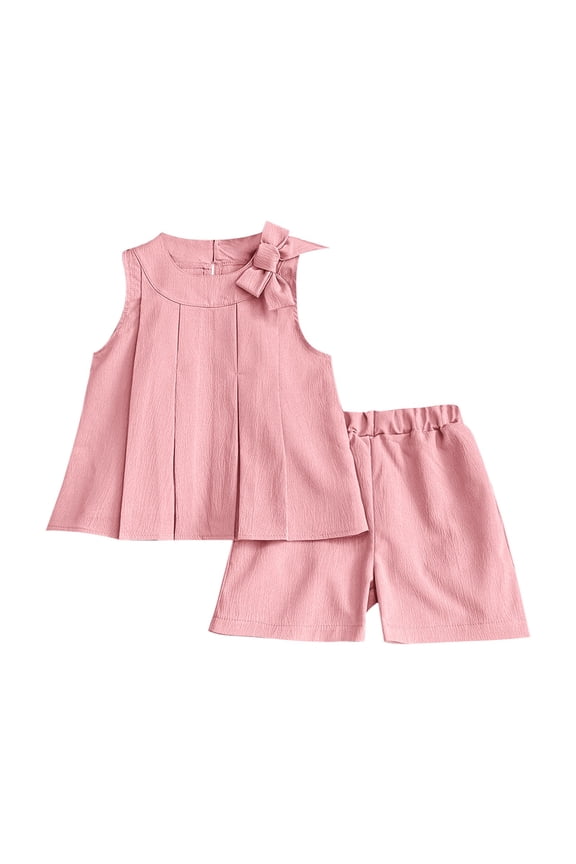 Toddler Baby Girl Clothes Cute Outfits Girls Linen Bow Tank Tops Ruffle Shorts Set Summer Clothes for Kids 2-8 Years