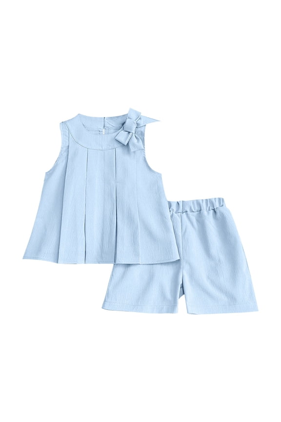 Toddler Baby Girl Clothes Cute Outfits Girls Linen Bow Tank Tops Ruffle Shorts Set Summer Clothes for Kids 2-8 Years