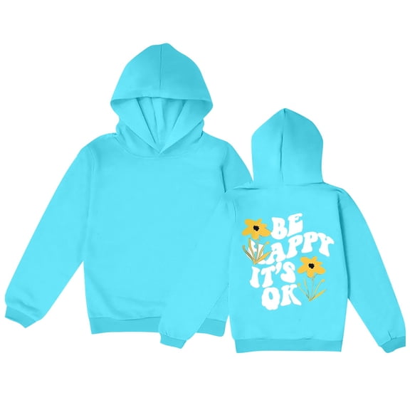Generic Toddler Baby Girls Boys Fall Letter Flower Print Hoodie Casual Thin Sweatshirt Autumn Winter Clothes for Home Outdoor Indoor(18-24 Months Blue)