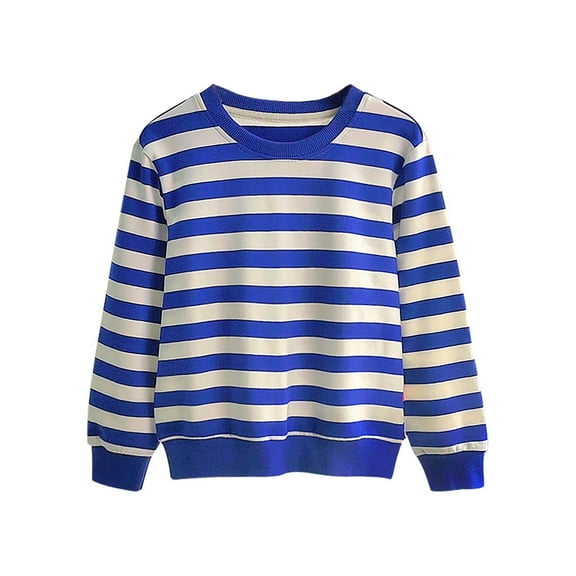 Generic Toddler Baby Girls Boys Fall And Winter Long Sleeve Round Neck Striped Comfortable Breathable Sweater Autumn Winter Clothes for Home Outdoor Indoor（12-18 Months Blue）