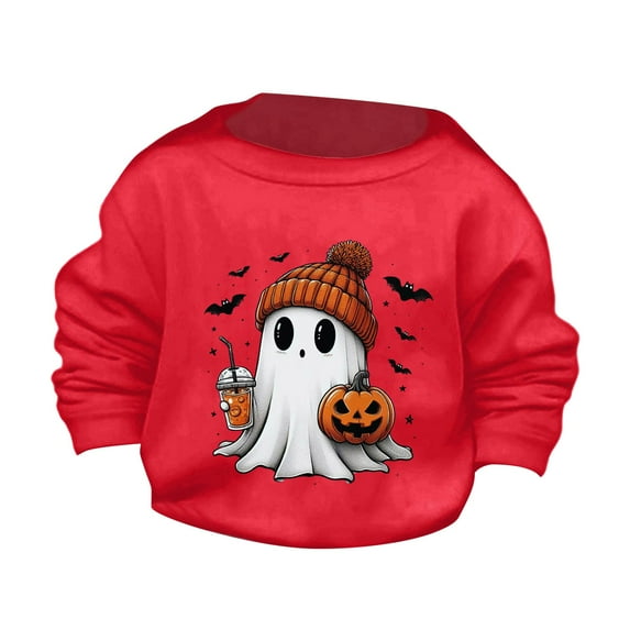 Generic Toddler Baby Girls Boys Halloween Cute Little Bats Pumpkin Printed Round Neck Sweater Hoodie Comfortable Breathable Autumn Winter Clothes for Home Outdoor Indoor(3-4 Years Red)