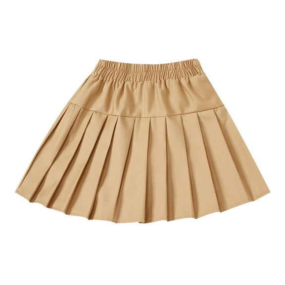 Generic Toddler Baby Girls Pleated Skirt Solid Elastic Waist A-Line School Uniform Skirt with Shorts Underneath for 2-15 Years