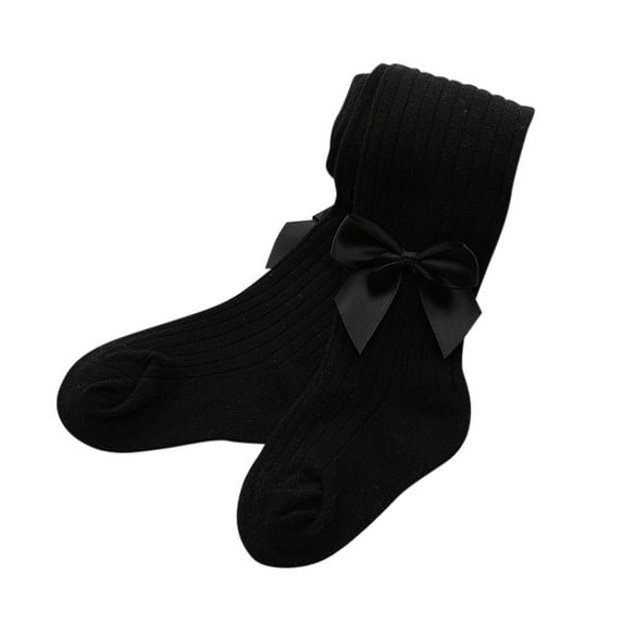 Generic Toddler Baby Kid Girl Bow Stockings Solid Bow Warm Panty Hose Pants Trousers Little Girls Tights Stockings(6-12 Months Black)