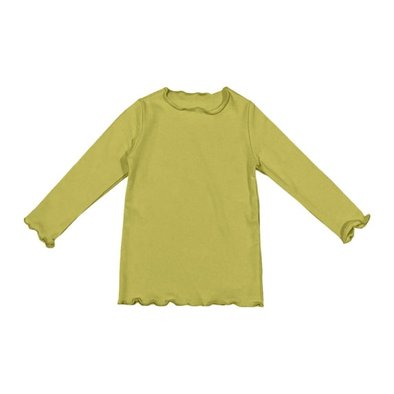 Generic Toddler Baby Kids Girl Solid Color T-Shirt Wooden Ear Edge Fashion Long Sleeve Crew Neck Top Comfort Soft Thick Basic T-Shirt(18-24 Months,Green)