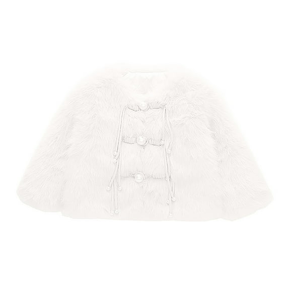 Generic Toddler Baby Kids Girls Sweater Furry Jacket Winter Windproof Thicken Jacket Warm Outerwear Coat for Holiday Winter Party Christmas（12-18 Months White）