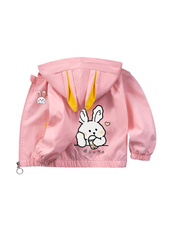 Toddler Baby Rain Jacket Waterproof Windproof Bunny Ear Hooded Raincoat Boys Girls Cute Lightweight Fall Outerwear Warm Coats