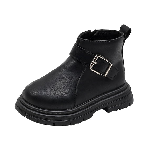 Generic Toddler Baby Winter Boots Girls' English Single Boots Side Zipper Boys' Fashion Buckle Round Toe Flat Short Boots