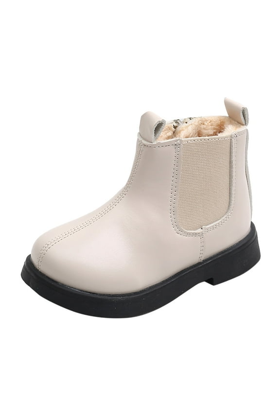 Toddler Boots Boys Girls Waterpoor Ankle Boot Side Zipper Booties Windproof Short Boots Hiking Ankle Booties Non-Slip Baby Snow Boots(4-4.5 Years,Beige)