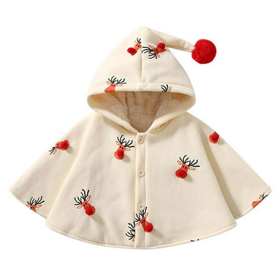 Generic Toddler Baby Girl Christmas Outfits Velvet Hooded Poncho Red Coat Jacket Long Sleeves for Holiday Winter Party Christmas（3-4 Years Beige）