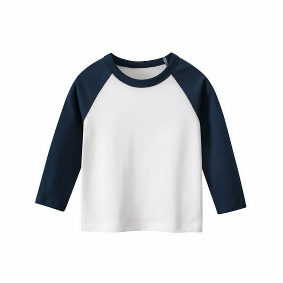 Generic Toddler Boy Long Sleeve Crewneck Performace Tops with Sleeves Soft Base Layer All Season Cotton Stretch Color Shirts(1-2 Years,Navy)