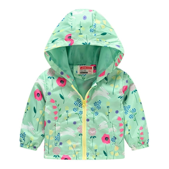 Generic Toddler Boys Girls Casual Jackets Printing Cartoon Hooded Zipper Coats Long Sleeve Windproof Coats Zip Up Trench Windbreaker Outerwear(3-4 Years,Green)