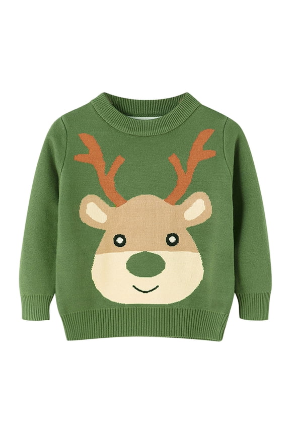 Toddler Boys Girls Christmas Deer Print Warm Knitted Sweater Long Sleeve Xmas Tops Knitwear Cardigan Coat Toddler Girl'S Relaxed Fit Hooded Jumper