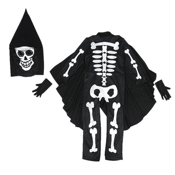 Generic Toddler Boys Girls Crewneck Jumpsuit with Halloween Children's Performance Clothing Bone Party for Christmas Holiday Party Halloween（8-12 Years Black）