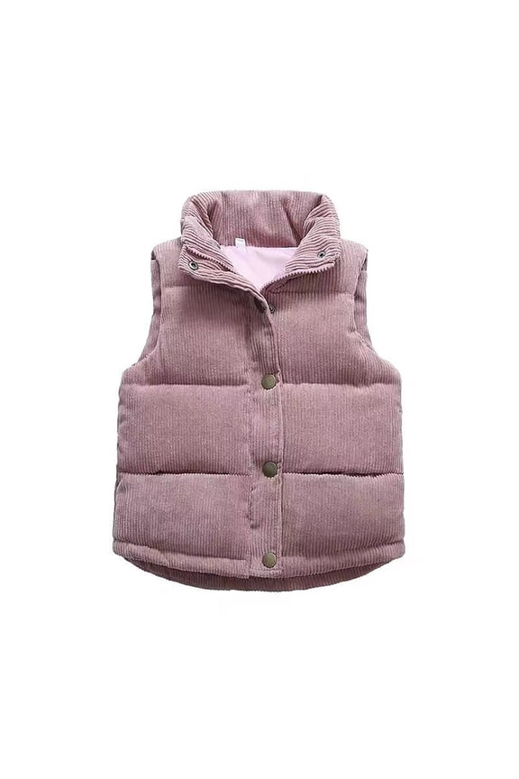 Toddler Boys Girls Sleeveless Collar Down Vest Fall Winter Solid Color Button Stripe Jacket Baby Girls Zip-Up Jacket