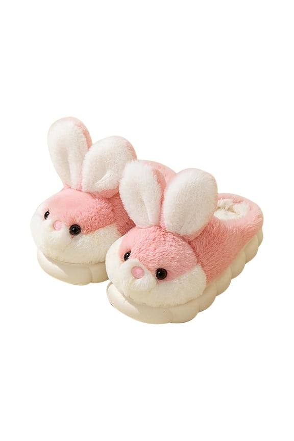Toddler Boys Girls Slip On Furry Plush Flat Home Winter Round Toe Keep Warm Rabbit Slippers Unisex Shoes Comfortable Casual Style Fall Winter Slipper（2.5-3 Years Red）