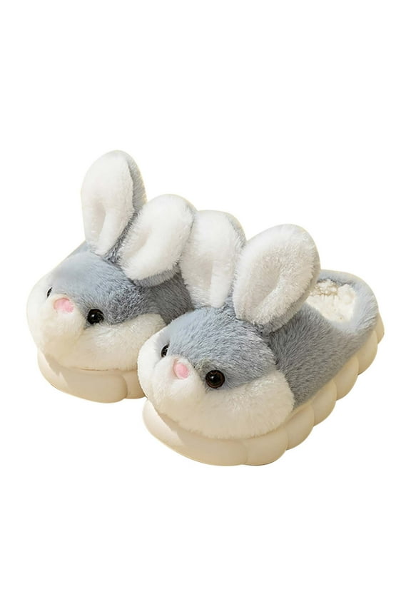 Toddler Boys Girls Slip On Furry Plush Flat Home Winter Round Toe Keep Warm Rabbit Slippers Unisex Shoes Comfortable Casual Style Fall Winter Slipper(6-7 Years Gray)