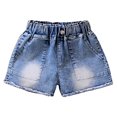 thumbnail image 1 of Generic Toddler Boys Girls Solid Color Grain Button Denim Shorts Outdoor Sports Pants Spring Autumn Winter Clothes for Home Holiday Party Leisure （8-9 Years Blue）, 1 of 3