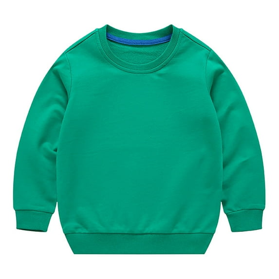 Generic Toddler Boys Girls Solid Color Long Sleeve Round Neck Pullover Sweatshirt Threaded Neckline Breathable Comfortable Autumn Winter Clothes for Indoor Outdoor（18-24 Months Green）