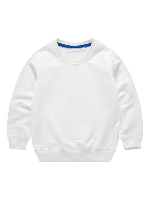 Toddler Boys Girls Solid Color Long Sleeve Round Neck Pullover Sweatshirt Threaded Neckline Breathable Comfortable Autumn Winter Clothes for Indoor Outdoor(3-4 Years White)
