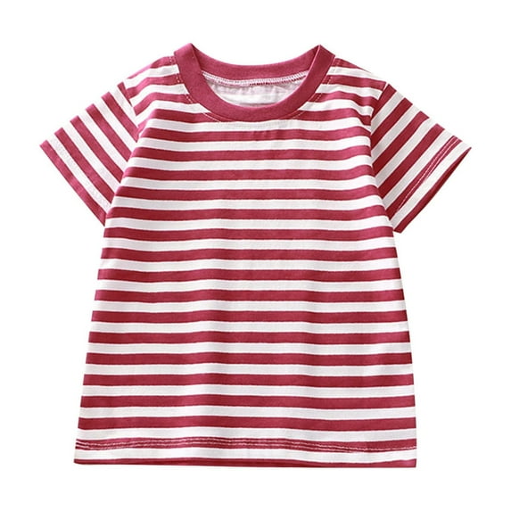 Generic Toddler Boys Girls Striped T Shirts Summer Crewneck Short Sleeve Cotton Casual Shirts Cute Tee Tops for 2-10Years