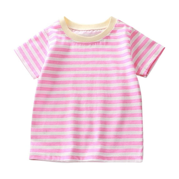 Generic Toddler Boys Girls Striped T Shirts Summer Crewneck Short Sleeve Cotton Casual Shirts Cute Tee Tops for 2-10Years