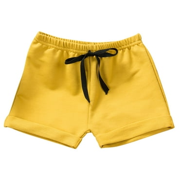 Generic Toddler Boys Girls Toddler Summer Solid Color Cotton Five Points Shorts Thin Beach Pants Spring Autumn Winter Clothes for Home Holiday Party Leisure （4-5 Years Yellow）