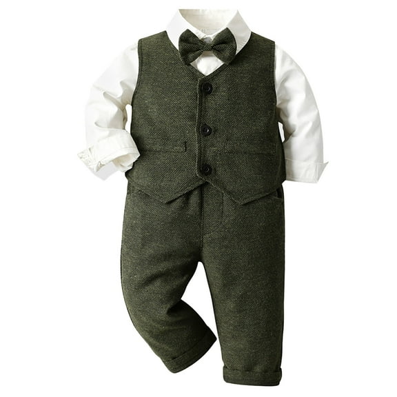 Generic Toddler Boys Long Sleeve Shirt Tops Vest Coat Pants Child Kids with Bow Tie Gentleman Outfits for Catwalk Performance Holiday Party Wedding Christmas（110 Gray）