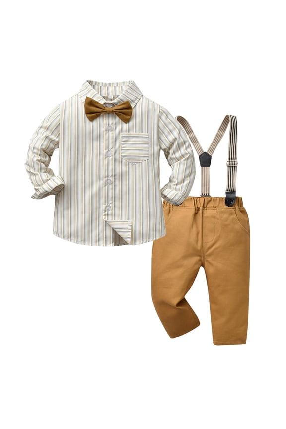 Toddler Boys Long Sleeve Striped Prints T Shirt Tops Pants Child Kids Gentleman Outfits for Halloween Christmas Thanksgiving Holiday Party(6-12 Months Blue)